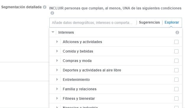 Segmentación por intereses en Facebook ADS